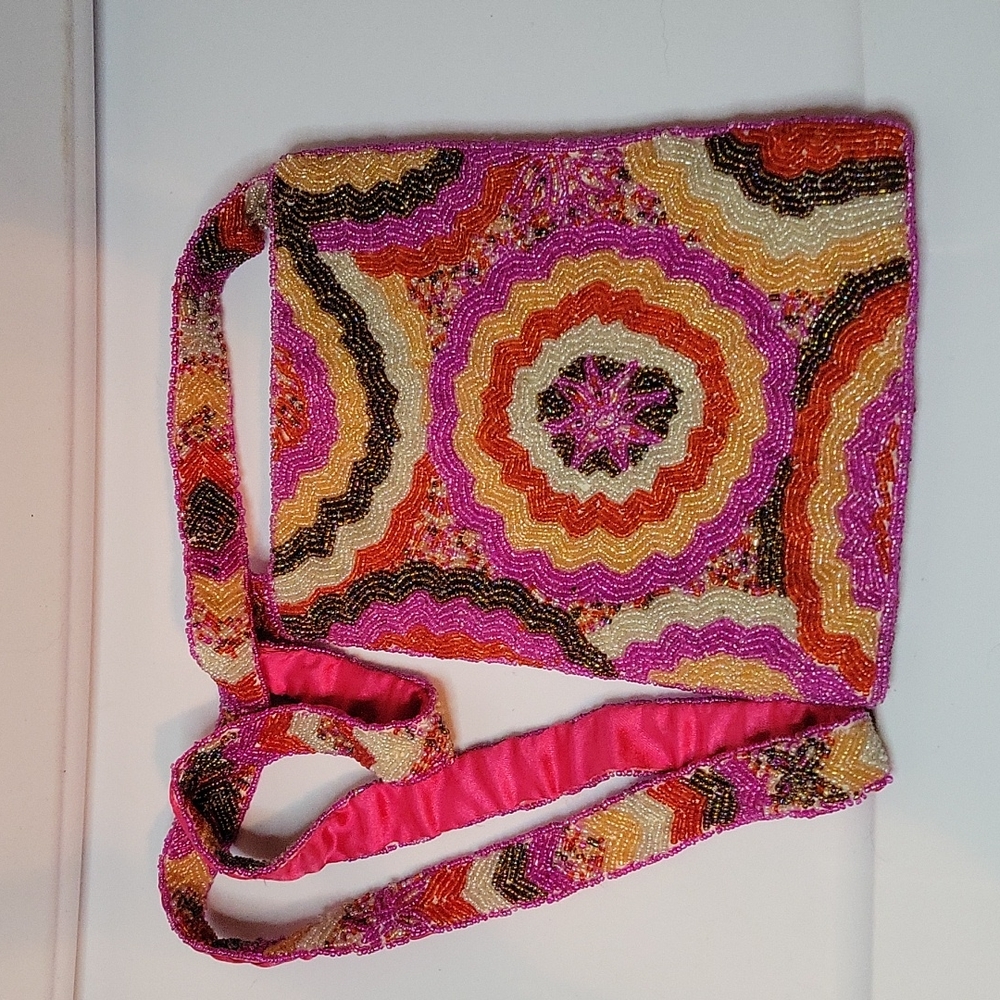 Vintage Multicolor Beaded Crossbody Bag